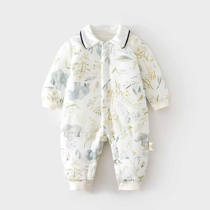 Baby Cotton 100G Jumpsuit Baby Girl Cotton Padded Thickened Autumn and Winter Romper Jumpsuit Baby Romper