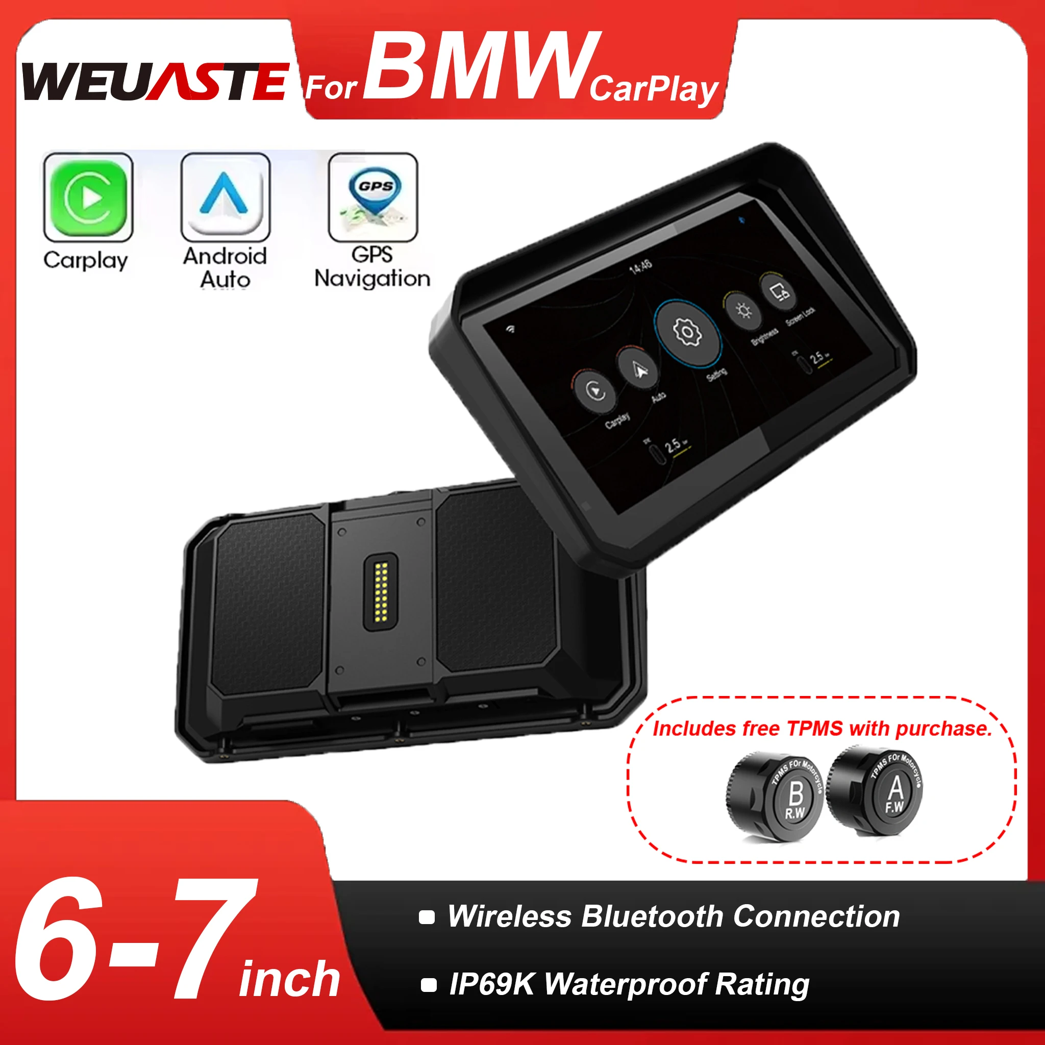 WEUASTE Motorcycle Wireless CarPlay Android GPS Navigation Dashboard Accessory For BMW R1200GS R1250GS S1000XR R1300GS Dashboard