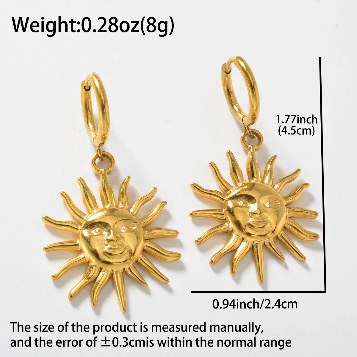

Gold Color Round Hoops Earring Sun Geometric Earrings Jewelry Stainless Steel Earrings For Women Girl Men Party Gift