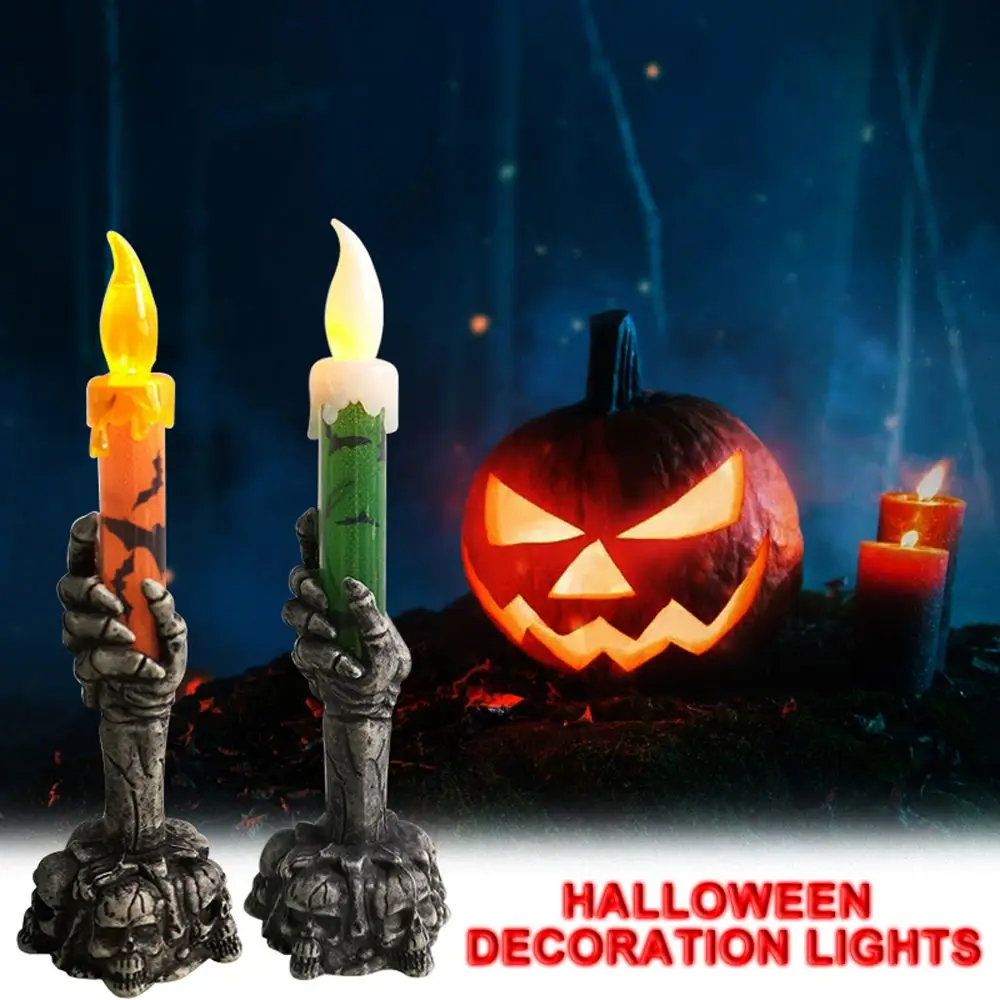 Electronic Haunted House Ornaments Bar Home Decor Lamp Skull Candle Ghost Holding Candle Party Decoration Halloween LED Lights