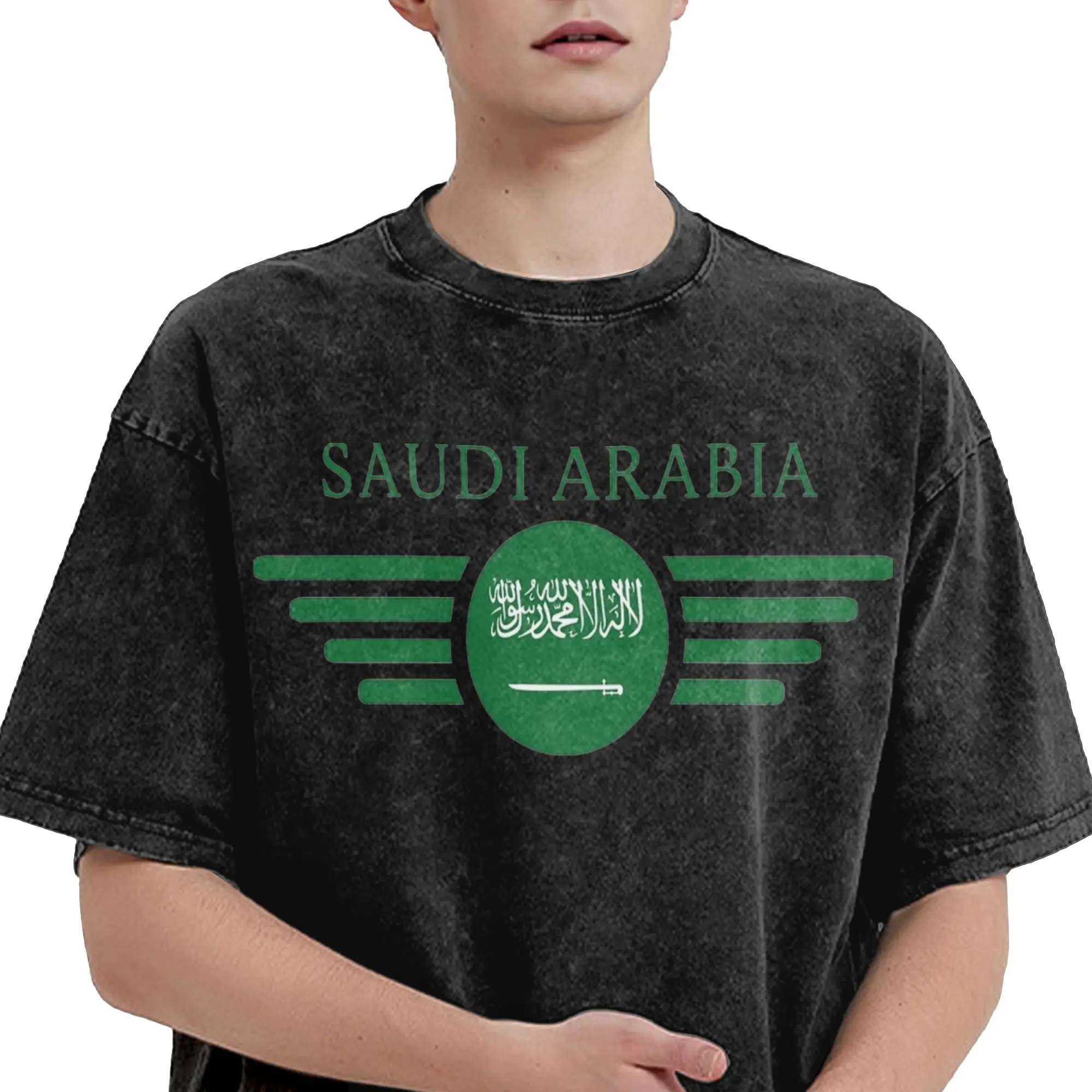 Harajuku Washed Shirt I love Saudi Arabia Saudi national day Merch Cool T Shirt High Street  Streetwear Short Sleeve