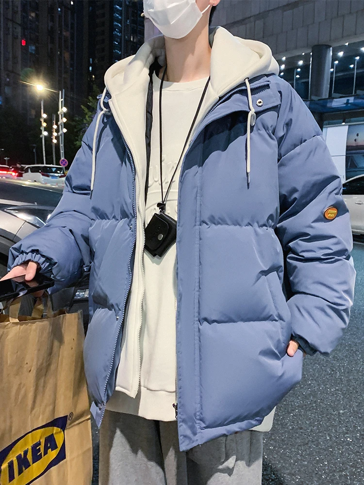 

Мужская утепленная хлопковая куртка с капюшоном, зимнее пальто, теплое, молодежное, модное, на молнии, с длинными рукавами, стандартный крой, однотонное