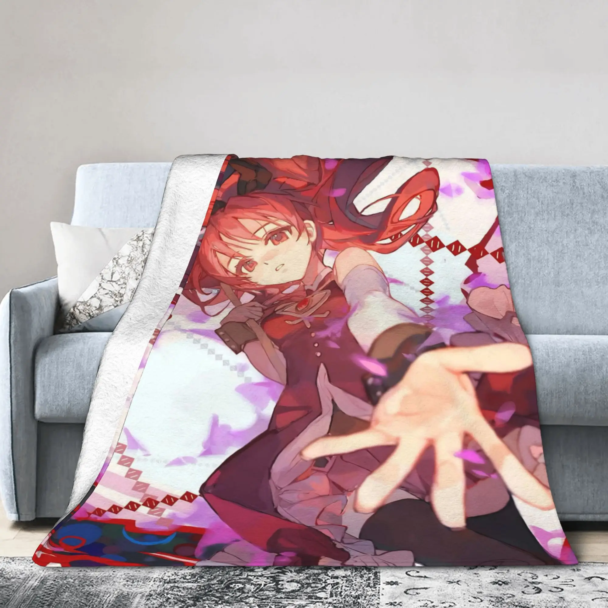 Puella Magi Madoka Magica بطانيات محبوكة الصوف لطيف كيوكو ساكورا الدافئة رمي البطانيات للطائرة سرير سفر البساط