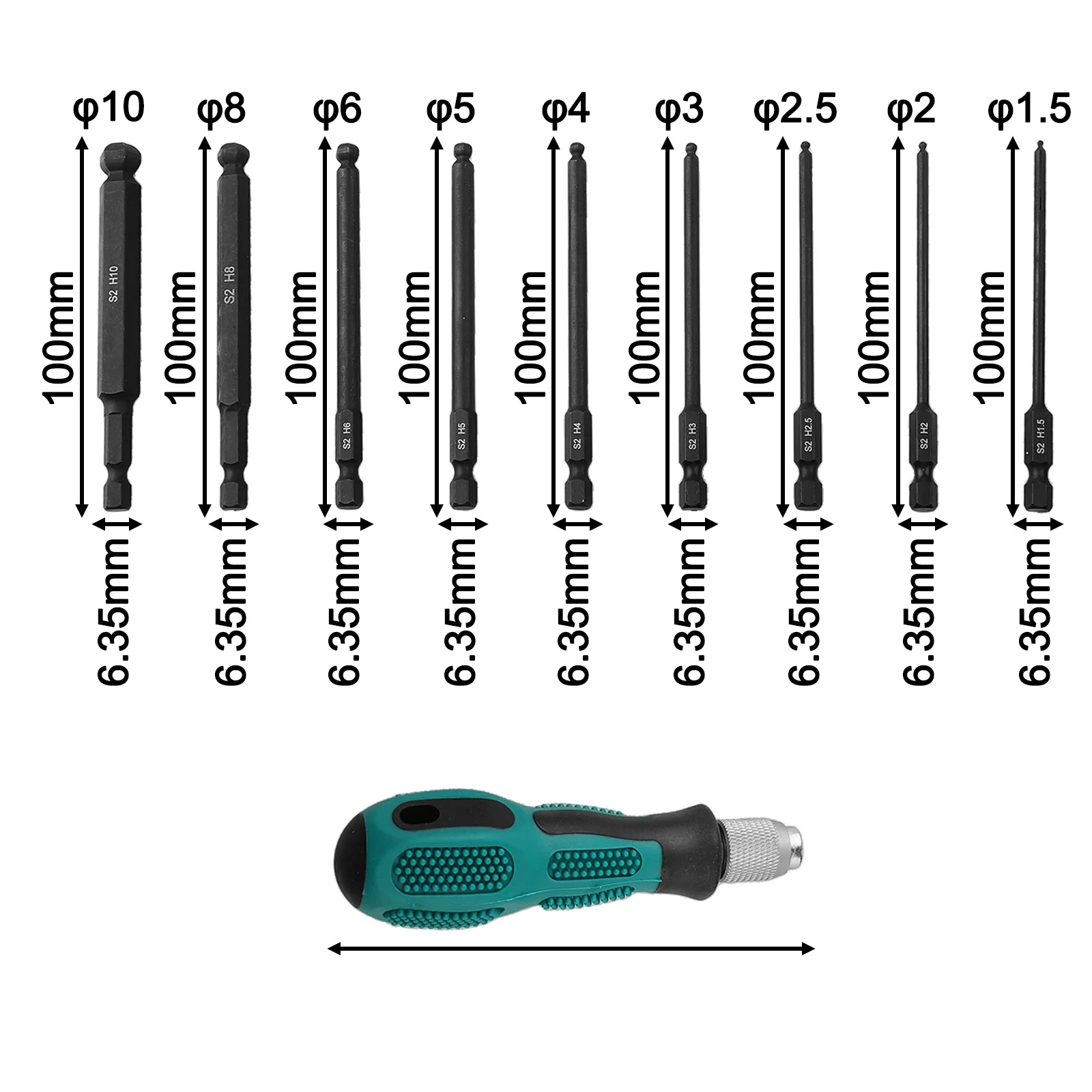 For Hard-to-reach Spaces Size 100mm Hex Shank Magnetic Bit 1 4 Inch Hex Shank Ball End Design Brand New Unused