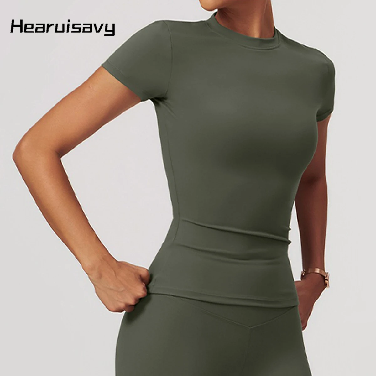 

Hearuisavy для тренировок с короткими рукавами, женские дышащие быстросохнущие спортивные рубашки для спортзала, женские повседневные удобные топы для бега с эффектом пуш-ап для фитнеса