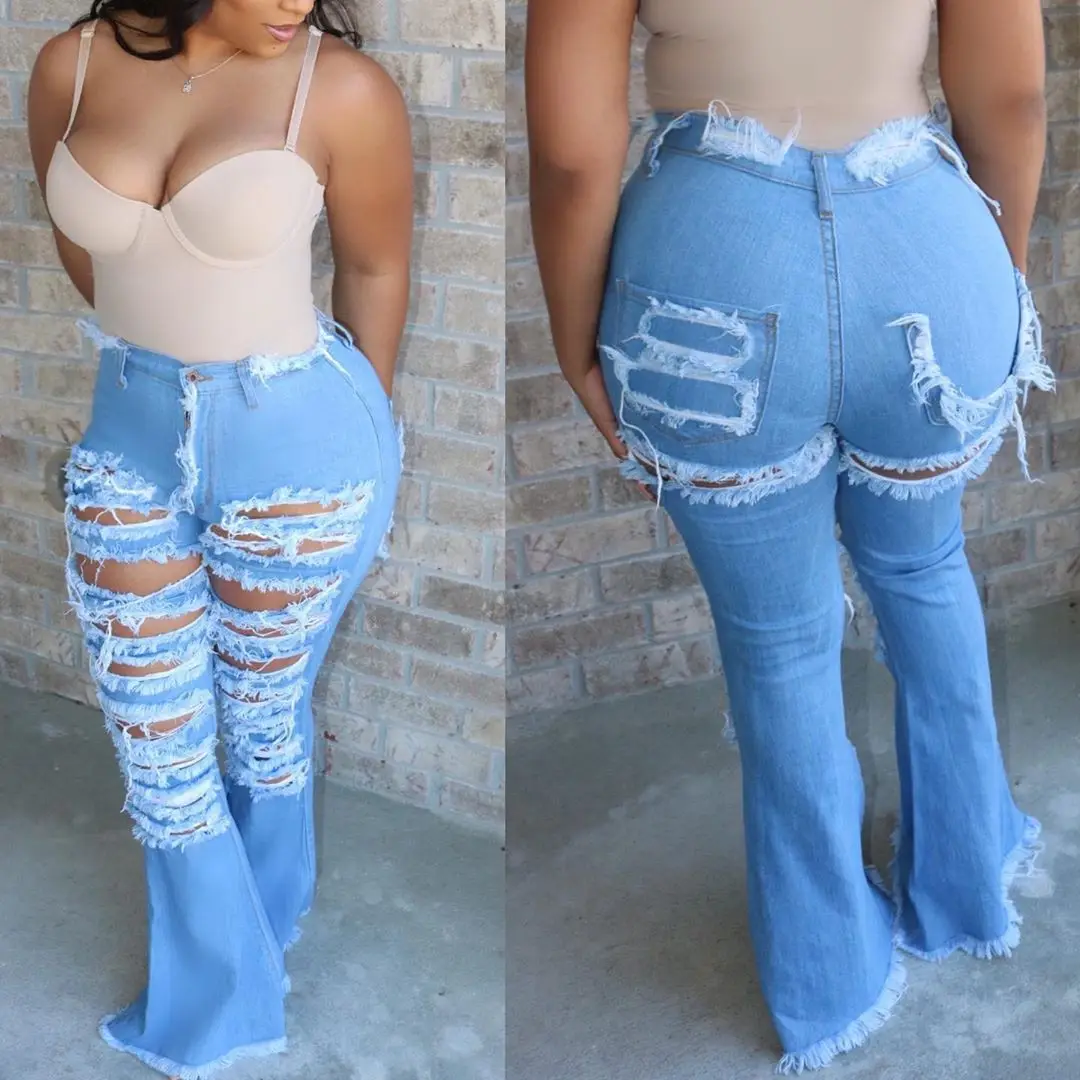 

Flare Pants Mom Jeans Women Hole Trousers Denim Boot Y2k Distressed Ripped High Waist Washed Vintage Streetwear Floor Length