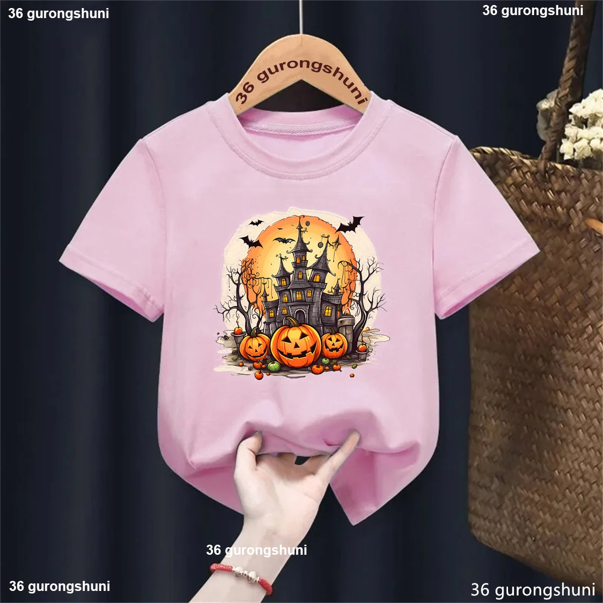 Funny Kids Clothes Cool Halloween Pumpkin Bat Printed T Shirt Girls/Boys Harajuku Kawaii Children'S Clothing Solid T-Shirt Tops image 4