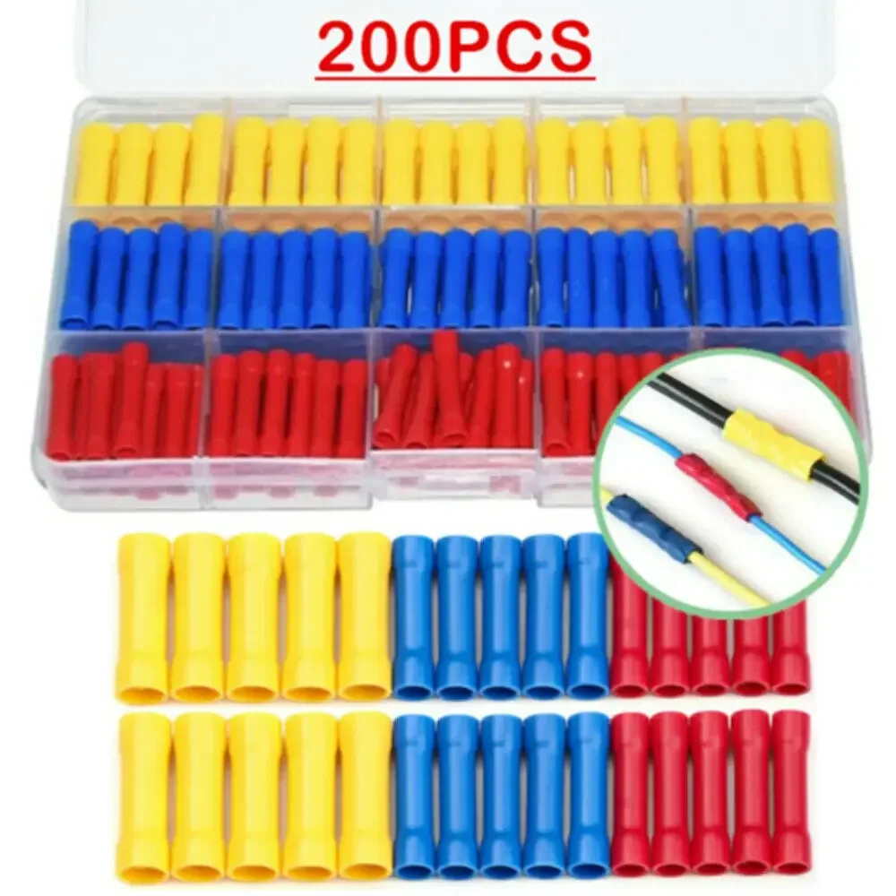 200PCS Full Insulating Crimp Terminals BV1.25 BV2.5 BV5.5 Crimp Electrical Connectors Butt Electrical Wire Splice Terminal