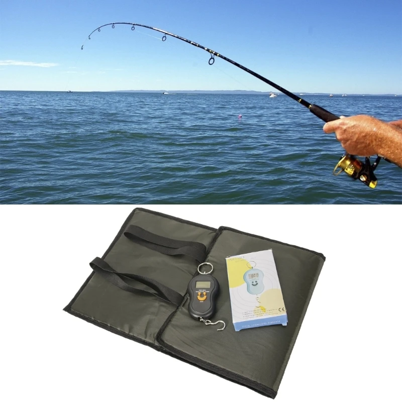 Carp Fishing Unhooking Mat with Weigh Scale Foldable Padded Landing Mat Fishes Gear Weigh Slings Mat Fishing Accessories