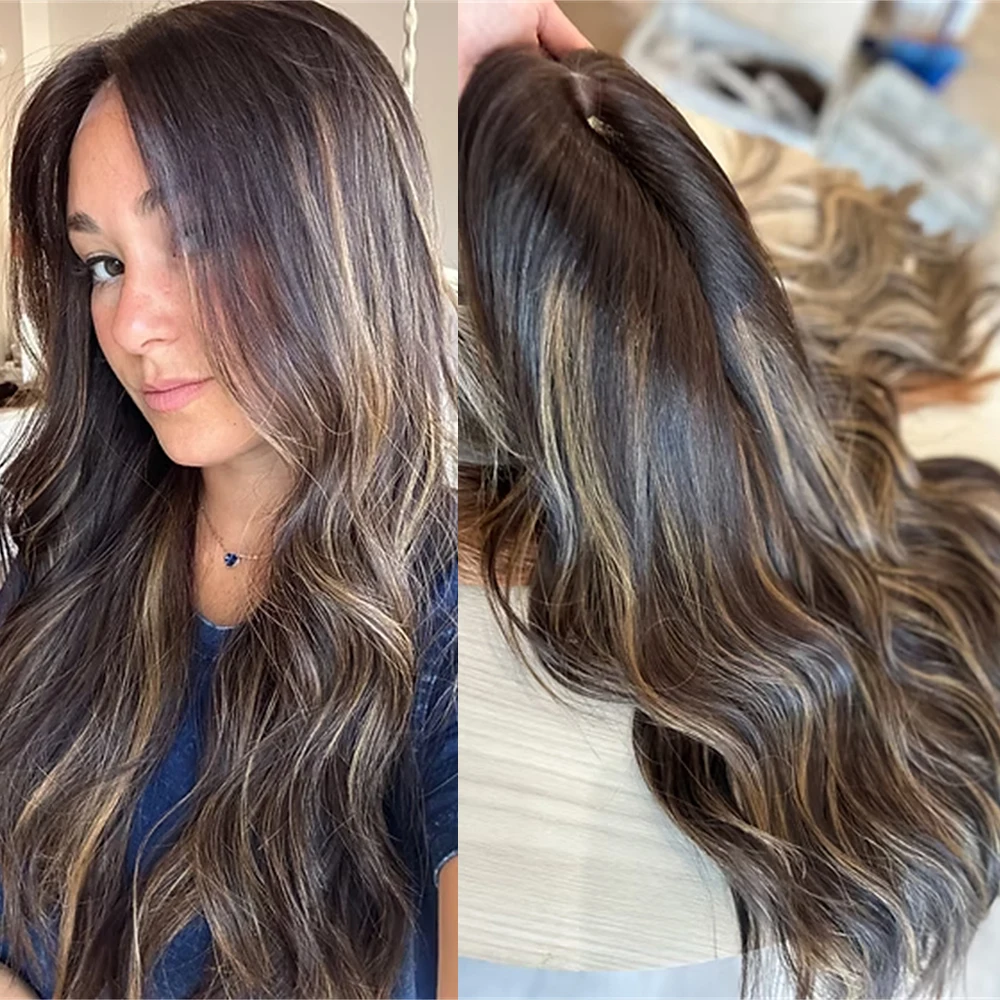 

Dark Brunette Highlights Blonde Synthetic Wave Wig 13x4 HD Lace Front Wig for Women Natural Looking Luxury Wig for Daily Party