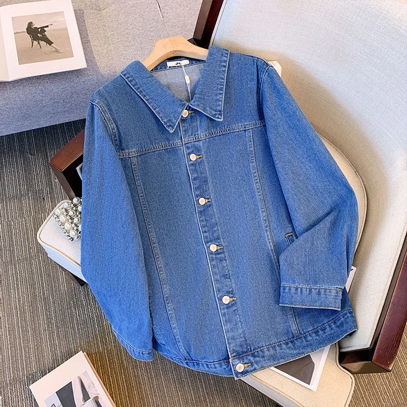 

150Kg Plus Size Women's Bust 156 Spring Autumn Loose Denim Jacket Long Sleeved Casual Shoulder Top Blue 6XL 7XL 8XL 9XL 10XL