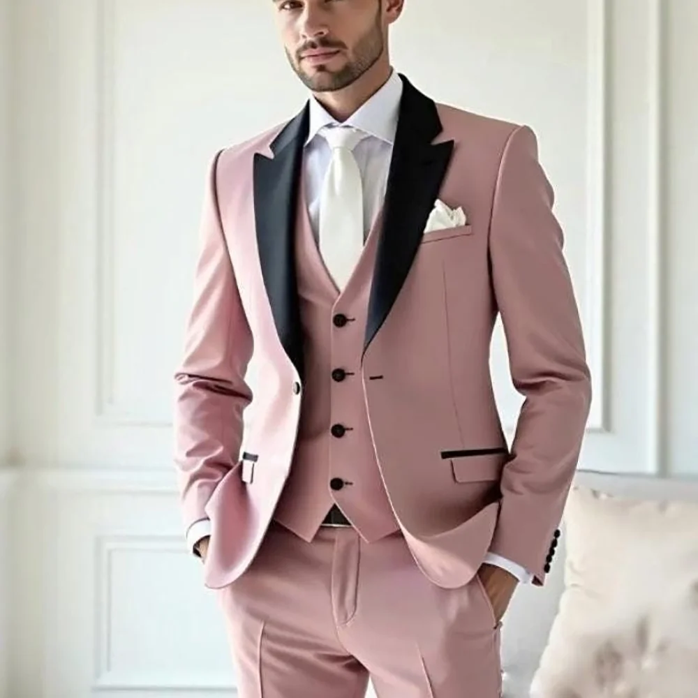 

Customized Men's Suits Chic One Button Notch Lapel Fashion Suit Slim Fit Business Casual Outfits Evening Party Banquet 3 Piece