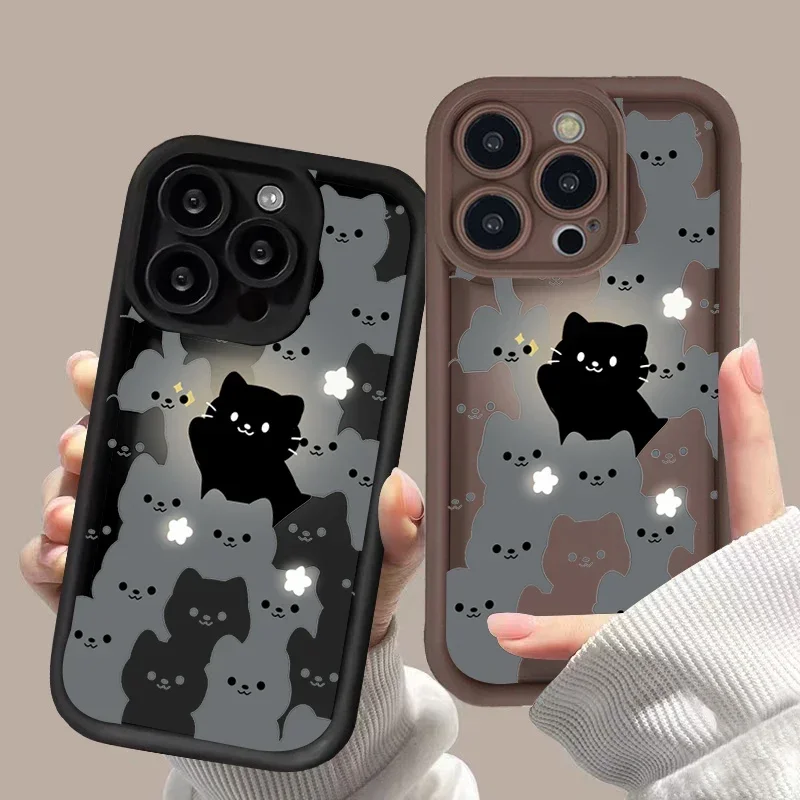 Niedliche Cartoon-Katze-Silikon-Handyhülle für iPhone 15 16 Pro Max Hüllen iPhone 16E 14 13 12 11 Pro XS XR X 7 8 Plus stoßfeste Abdeckung
