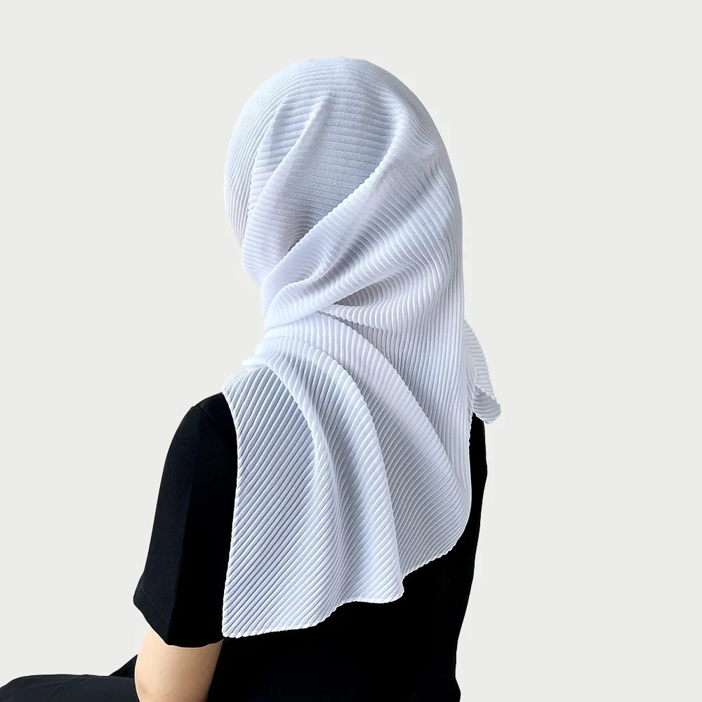 Elastischer, weicher Wickel-Chiffon-Haarschal, Haarband, schlankes, einfarbiges Bandana, eleganter Rhombus-Plissee-Seidenschal für Mädchen