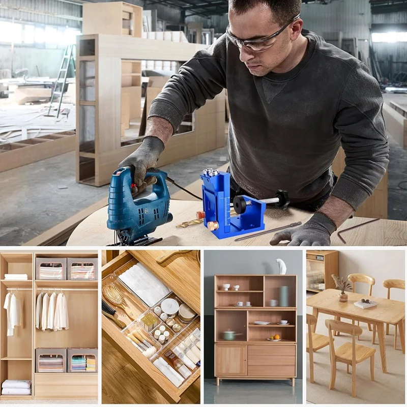 ABRE-Pocket Hole Jig Kit For DIY Woodworking,Adjustable Woodworking Tool For 15° Angle Pocket Hole Drilling Guide Clamp Set