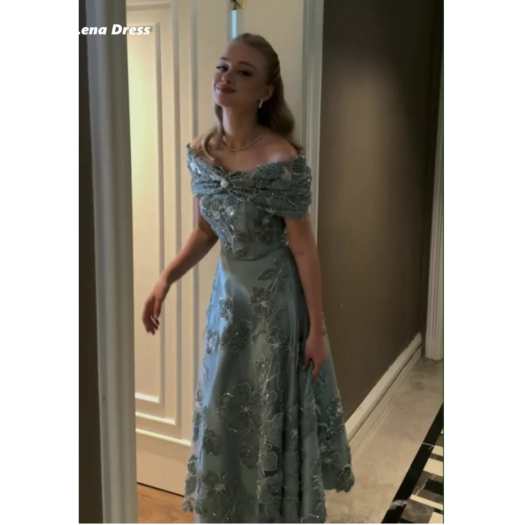 

Lena Line A Elegant Party Dresses Woman 2025 Luxury Evening Dress Short Sleeves Custom Made Floral Lace Ball Gown Dress Prom