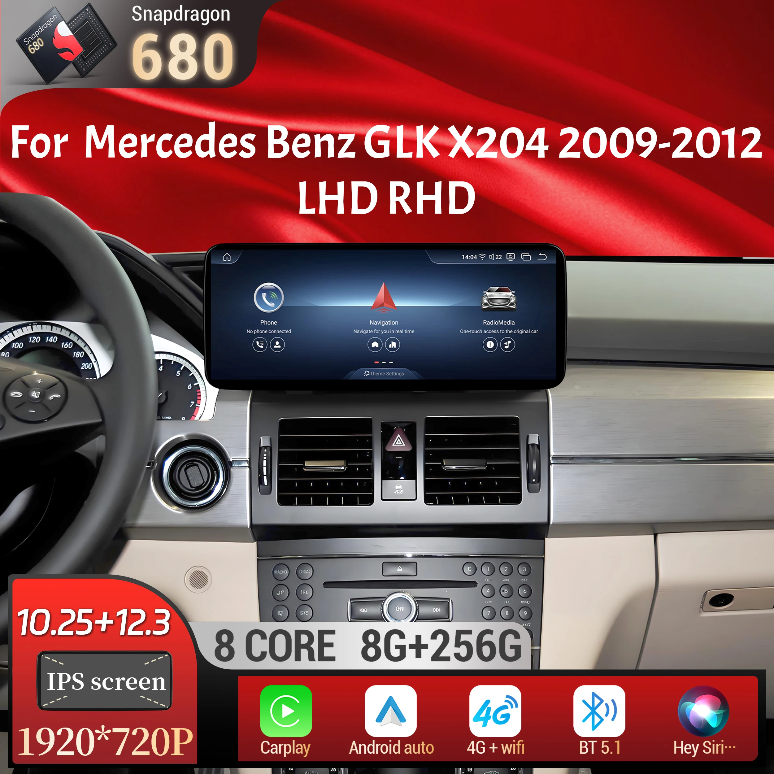 Car Radio For Mercedes Benz GLK X204 2009-2012 NTG 4.0 System Android 13 Wireless Bluetooth Carplay Snapdragon 680 Touch Screen