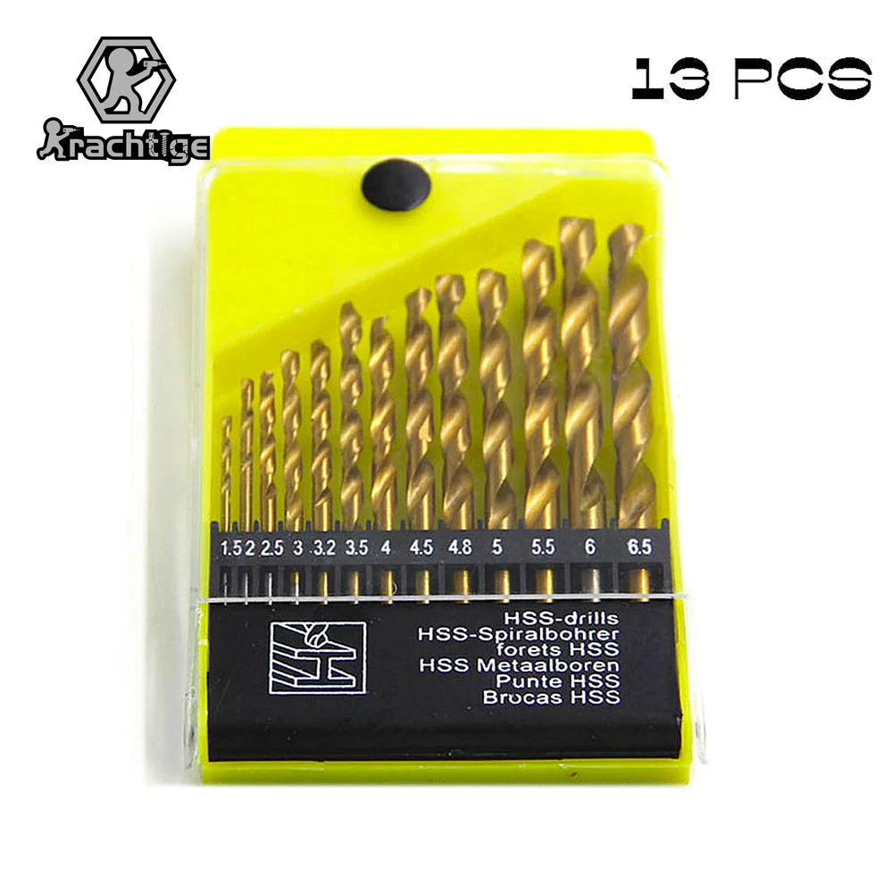 

13pcs 1.5-6.5mm Round Shank HSS Titanium Coated Metric Drills for Metal Wood Twist Drill Bit Set