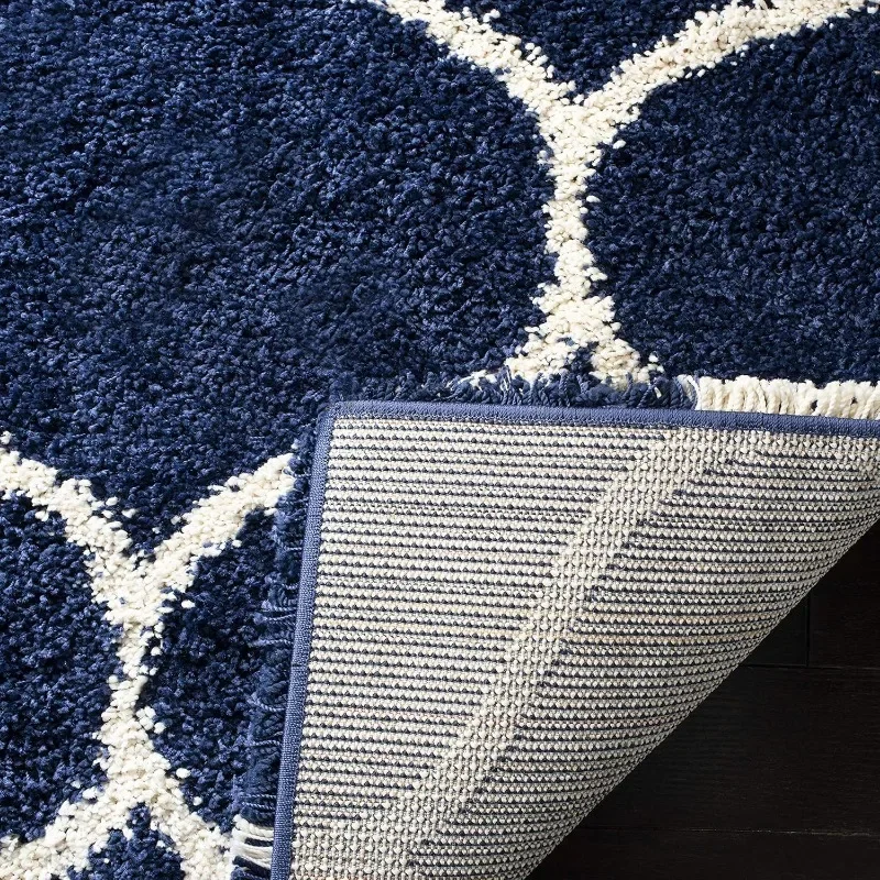 Hudson Shag Collection Area Rug - 8' x 10', Navy & Ivory, Moroccan Ogee Trellis Design, Non-Shedding & Easy Care