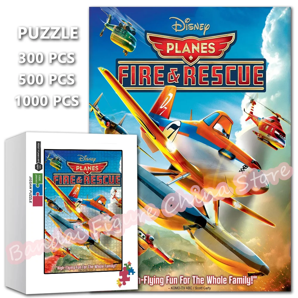 300/500/1000 peças quebra-cabeças aviões: filmes disney de incêndio e resgate quebra-cabeças de impressão de desenhos animados para brinquedos infantis presentes de natal