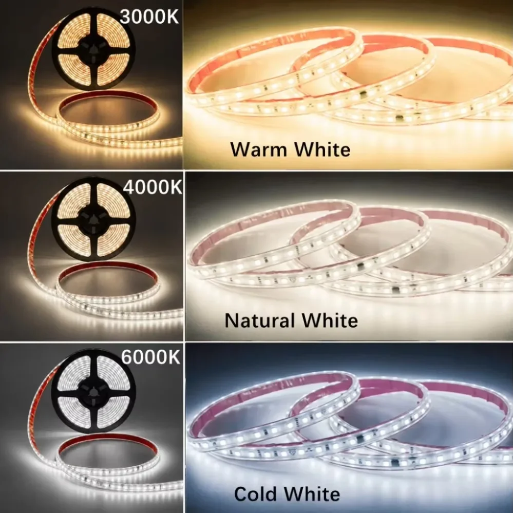 220V 12mm 2835 SMD LED Strip 120LEDs/M IP67 Waterproof Flexible Cuttable Warm Neutral White with EU Plug/2Pin Wire for DIY Decor