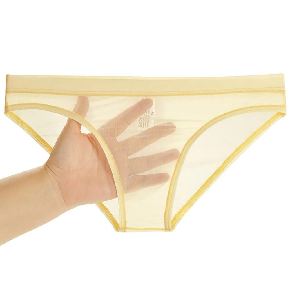 Culotte taille basse pour homme, sous-vêtement sexy en maille respirante, tanga transparent, lingerie solide, 1 pièce