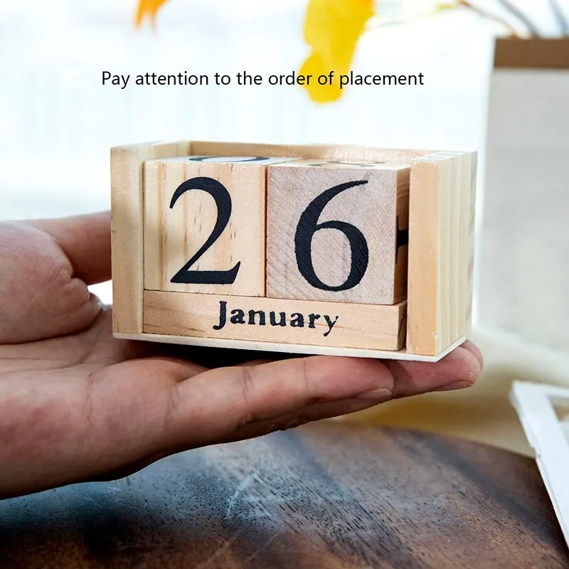 Wooden Perpetual Calendar Eternal Blocks Month Date Display Desktop Accessories Photography Props Home Office Decor Ornaments