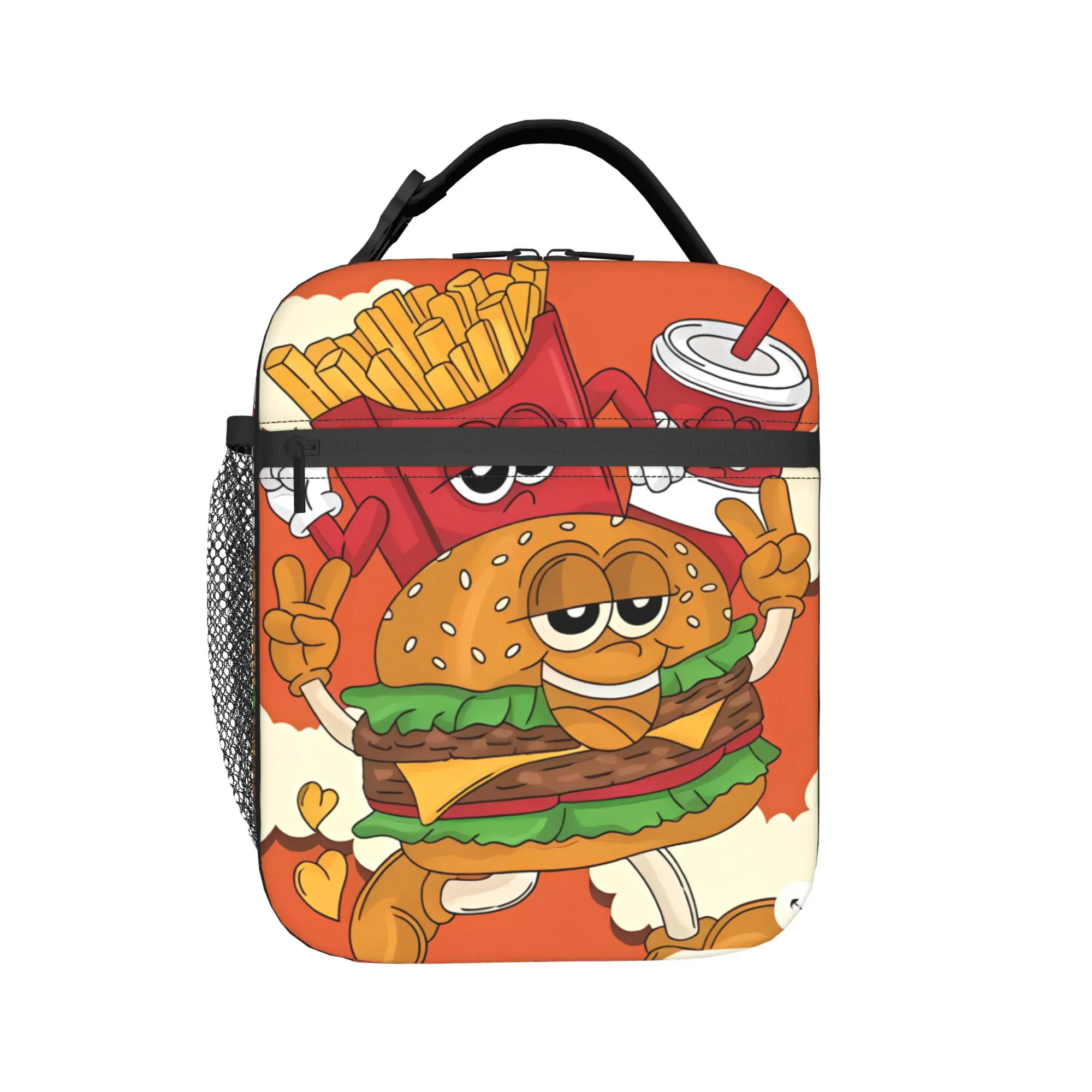 Bun In A Million Burger & Fries Poster Lunch Bag Vintage Office Lunch Box Graphic Design Convenient Thermal Lunch Bags
