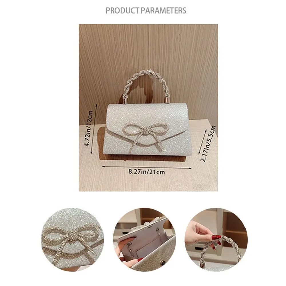 موضة حجر الراين Bowknot مساء حقيبة بريق الذهب الفضة القوس سلسلة حقيبة حقيبة صغيرة للنساء الإناث #6