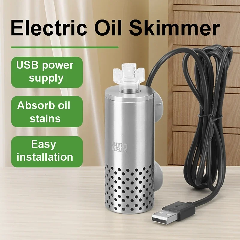 Planted Aquarium Electric Oil Removal Film Fish Tank Stainless Steel USB Filter Self-priming Floating Head Oil Film Processor
