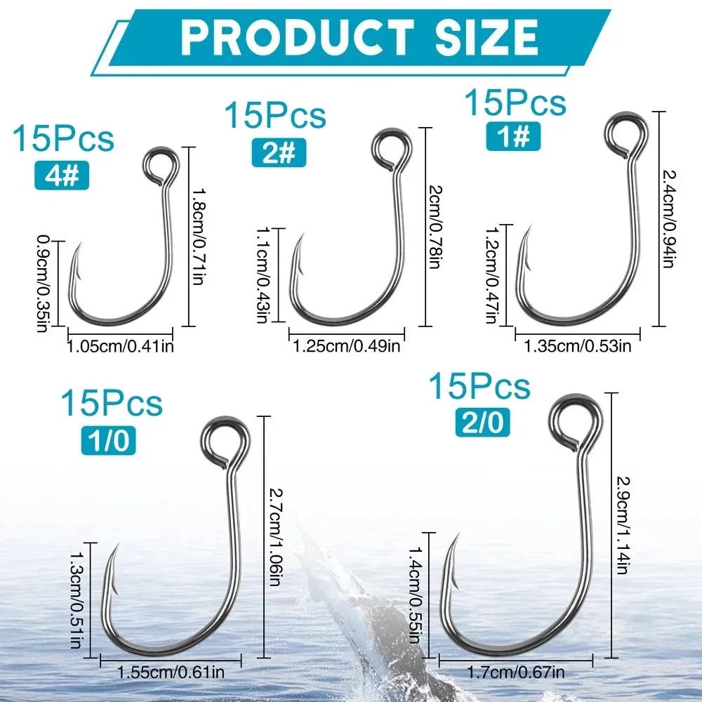 75Pcs Fishing Inline Single Hooks for Spoon Spinner Lures Baits Large Eye Inline Circle Hook for Freshwater Saltwater Fishing