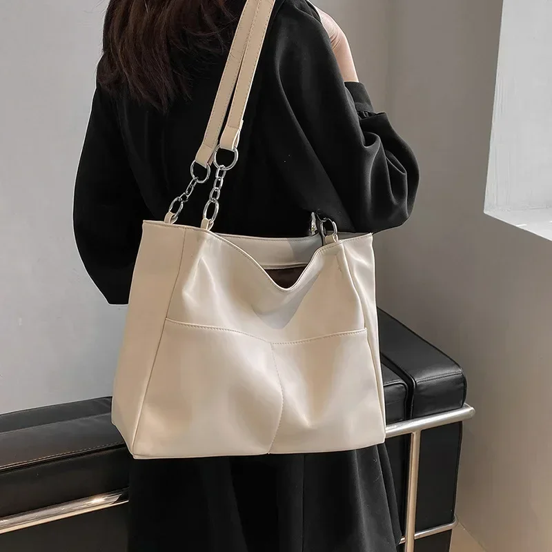 Shoulder Side Bags for Women Vintage Solid Color Simple Large Capacity Big PU Leather The Latest Handbags Travel Totes