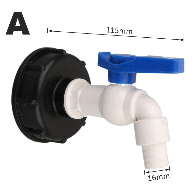 S60mm Female Thread IBC Tank Adapter 16mm Faucet Plastic Tap Connector Water Tank Valve Fitting Garden Irrigation Water Connecor