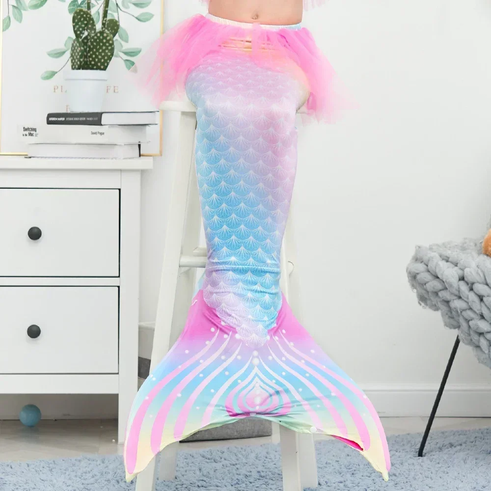 Girls Kids Children Little Mermaid Tail Costume Swimmable Bikini Bathing Swimsuit Sets with Flippers Party