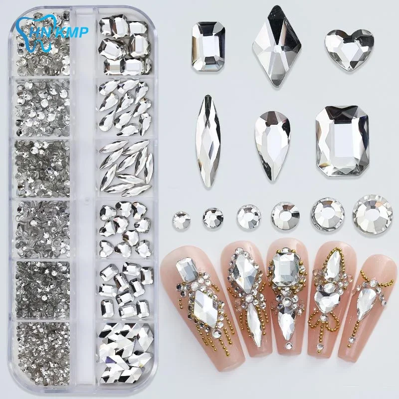 12 グリッドネイルラインストーン高級ネイルチャームグリッタークリスタルジュエリー宝石ネイルアート装飾 DIY マニキュアラインストーン