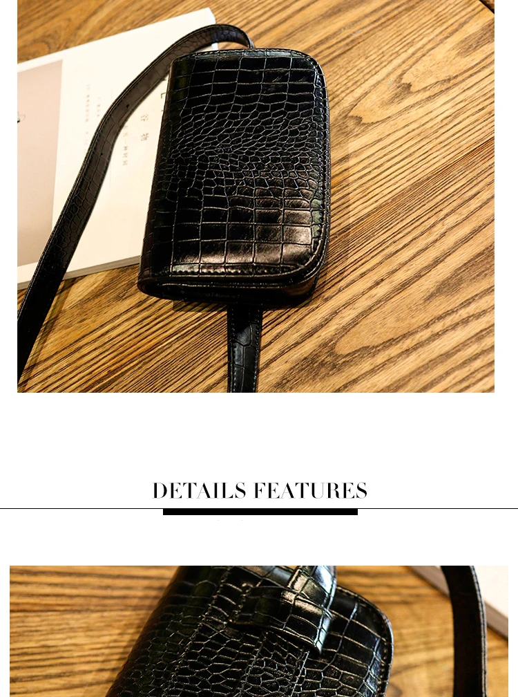 Modische Damen-Hüfttasche, multifunktionale kleine Tasche aus PU-Leder mit Krokodilmuster, lässige Sport-Brusttasche mit diagonalem Kreuz – Detail 11