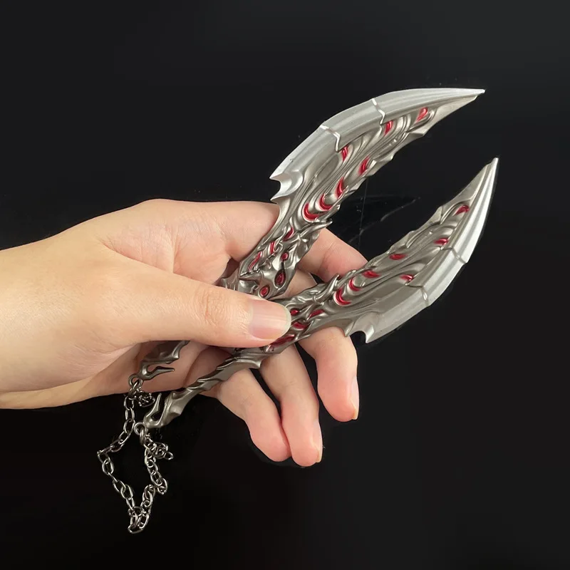 Valorant Spiel Waffe Modell 16,5 cm Klingen von Primordia Doppel Slash Schwert Katana Cosplay Prop Metall Handwerk Geschenke Spielzeug für Jungen