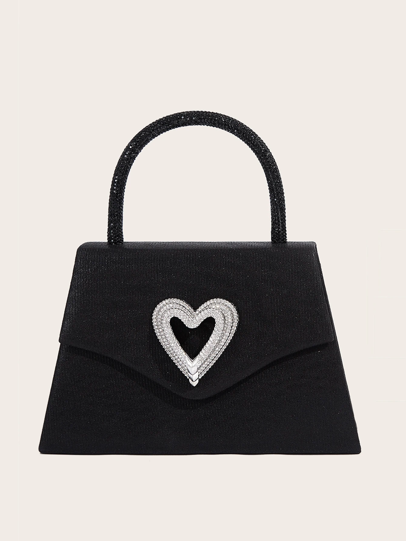 

Black Rhinestone Heart Clutch Elegant Detachable Chain Evening Bag for Wedding Party & Business Events Minimalist Ladies Handbag