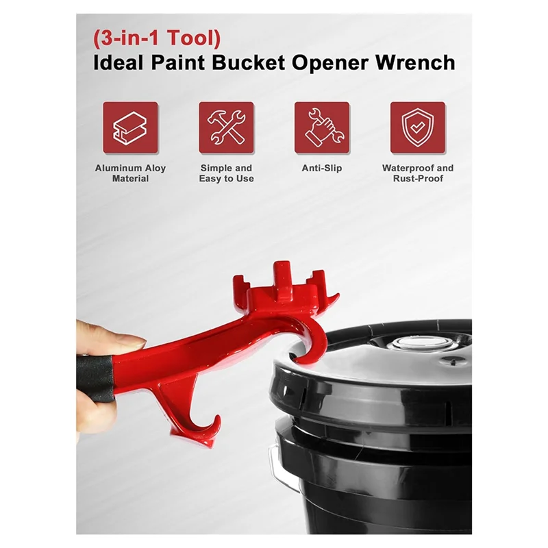 

T98C-3-In-1 Bung Wrench & Bucket Opener Tool - Aluminum Drum Lid Remover For 5-55 Gallon Drums, Paint Cans, And Pails