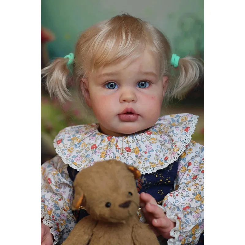 60cm 파란 눈 엘리 다시 태어난 아기 인형 손 뿌리 머리카락이 있는 유아 3D 스킨 아트 인형