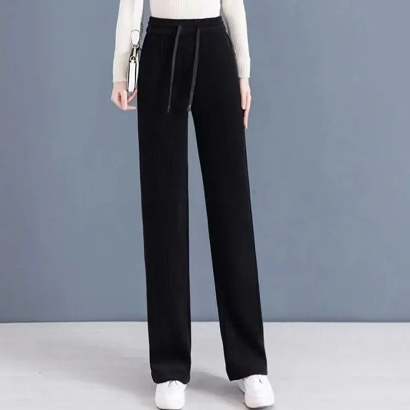 Women Corduroy Straight Pants Autumn Warm Korean Loose Sweatpants Casual Trousers High Waist All Match Wide Leg Pants