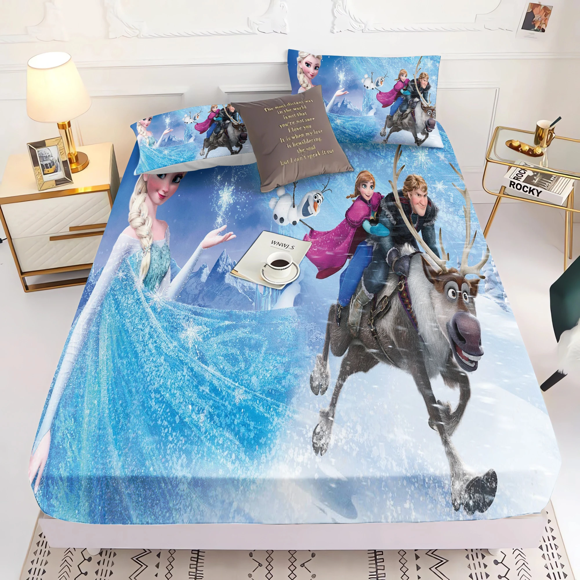 Frozen Princess Elsa Anna Fitted Sheet 3D Children'S Bedding Set 100% Polyester 2/3pcs Comforte Bed Cover Full Set Home