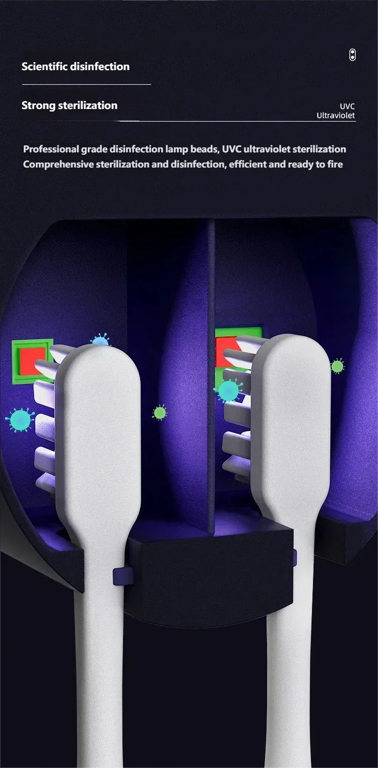 Kabelloser UV-Zahnbürstensterilisator, tragbarer, wiederaufladbarer Wandhalter mit Trockner für die Mundhygiene im Badezimmer – Detail 4
