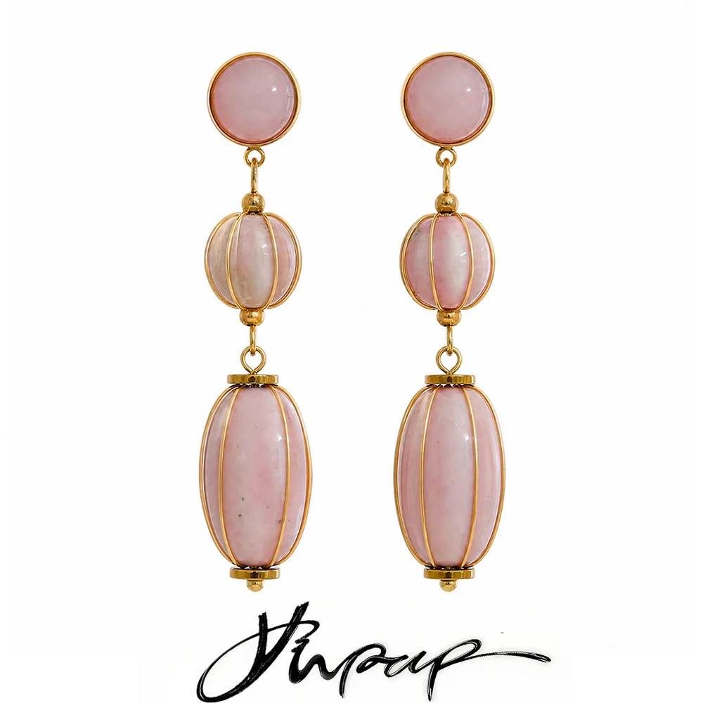 Yhpup 2026 Edelstahl Keramikperlen Tropfen-Ohrringe Handgefertigt für Damen Stilvolle Sommer Goldene Mode Französischer Schmuck