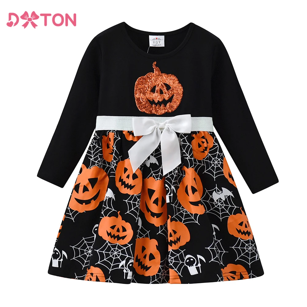 DXTON Girls Halloween Cosplay Dresses Kids Pumpkin New Year Kids Dress Party Costumes Children Clothing Kids Cobweb Vestidos