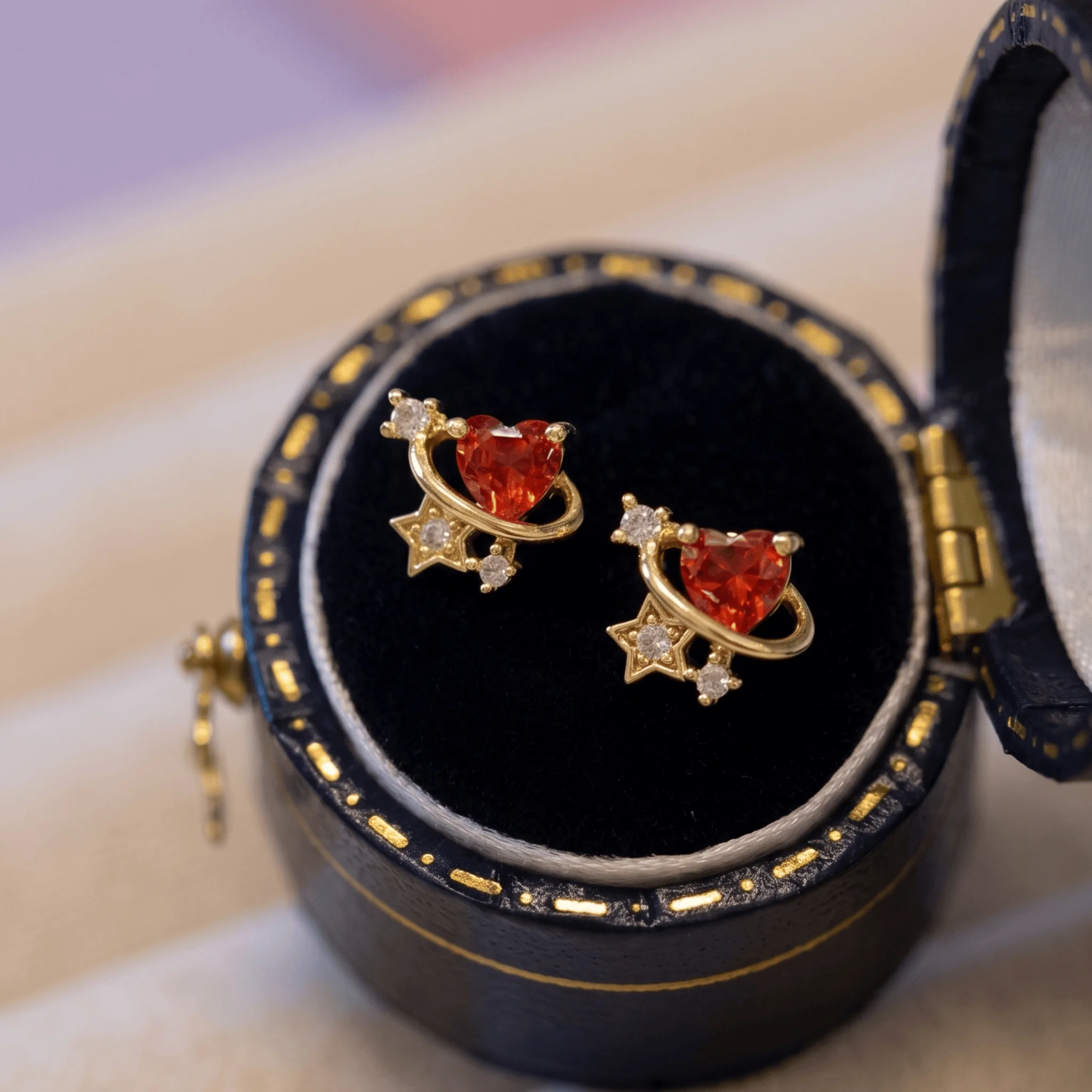 1 Pair Dopamine Retro Star Track Red Heart Zircon Stud Earrings Romantic Universe Minimalist Daily Ear Jewelry for Women