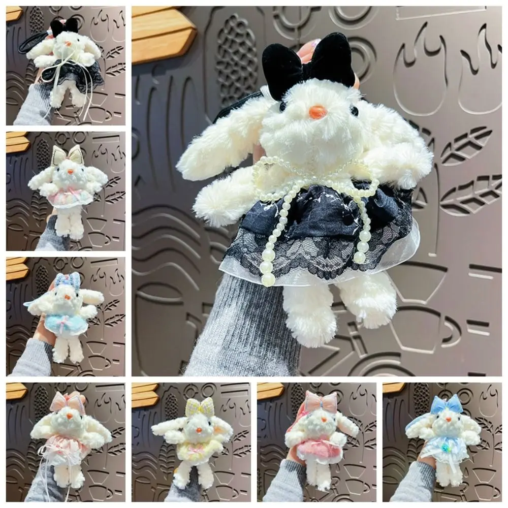 

Bow Plush Rabbit Keychain Princess Pearl Dress Cartoon Rabbit Doll Keyring Kawaii Soft Drooping Ear Rabbit Pendant As Kids Gift