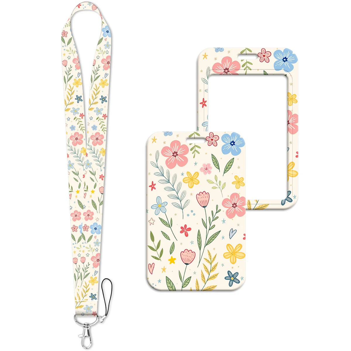 Aesthetic Wildflower Print Lanyard Neck Strap Keychain Card Cover Badge Holder Mobile Phone Hang Rope Keyring Accessories Gifts