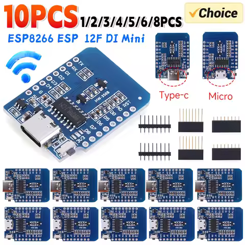 1-10PCS ESP8266 D1 Mini WIFI Development Board ESP-12F Type c / micro V2 Usb Wemos D1 Mini Nodemcu Lua Iot Board 3.3V Met Pins