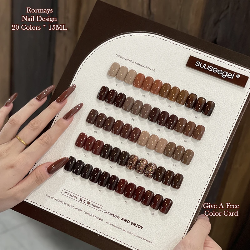 Rormays Vintage Brown gel nail polish 20PCS Mixed Semi Permanent Varnish Caramel Coffee UV LED Primer Nail Glue Salon Small Set
